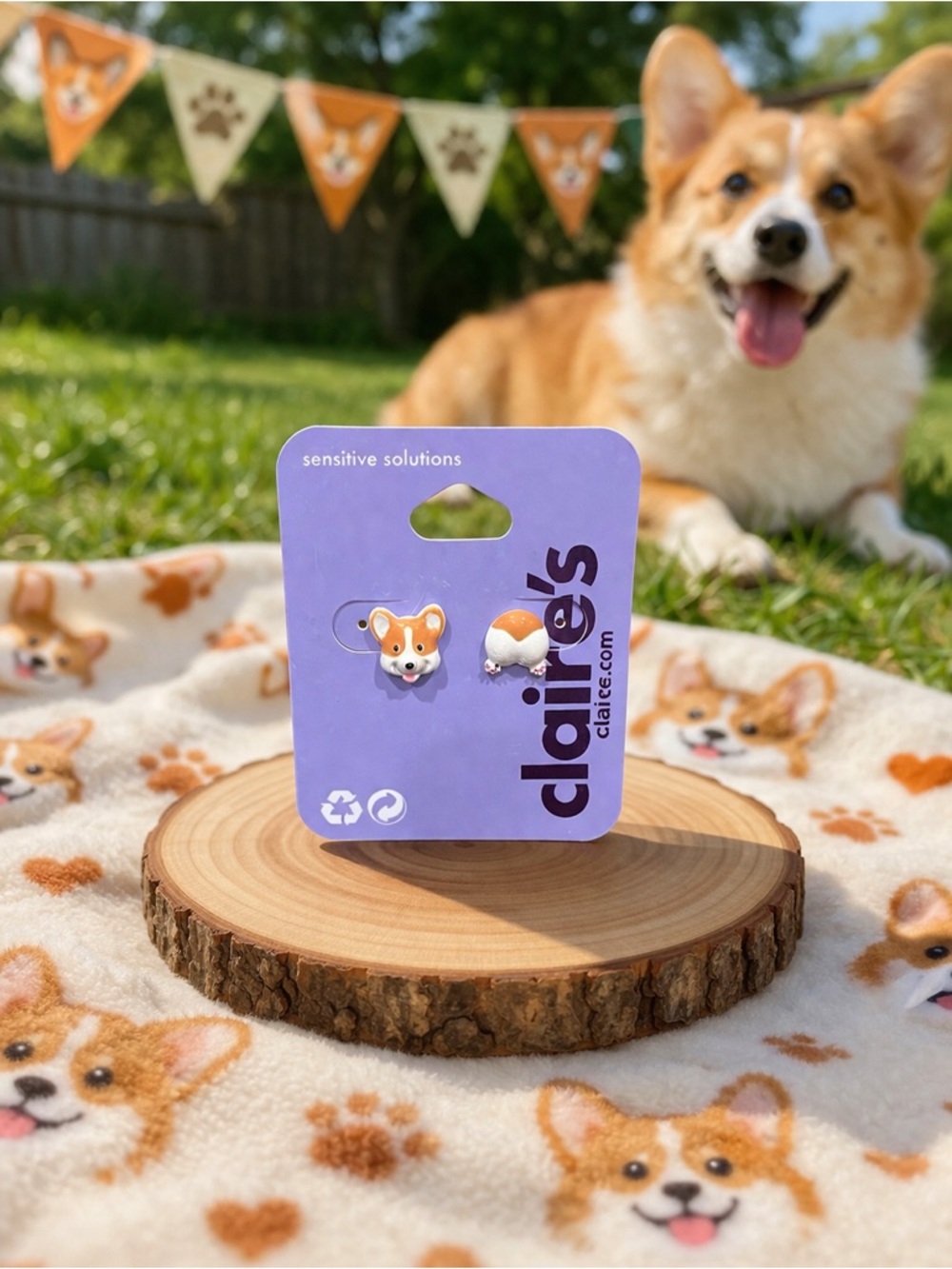 Claire’s Corgi Stud Earrings Set 🐶 Cute Dog Face & Booty Novelty Earrings NWT